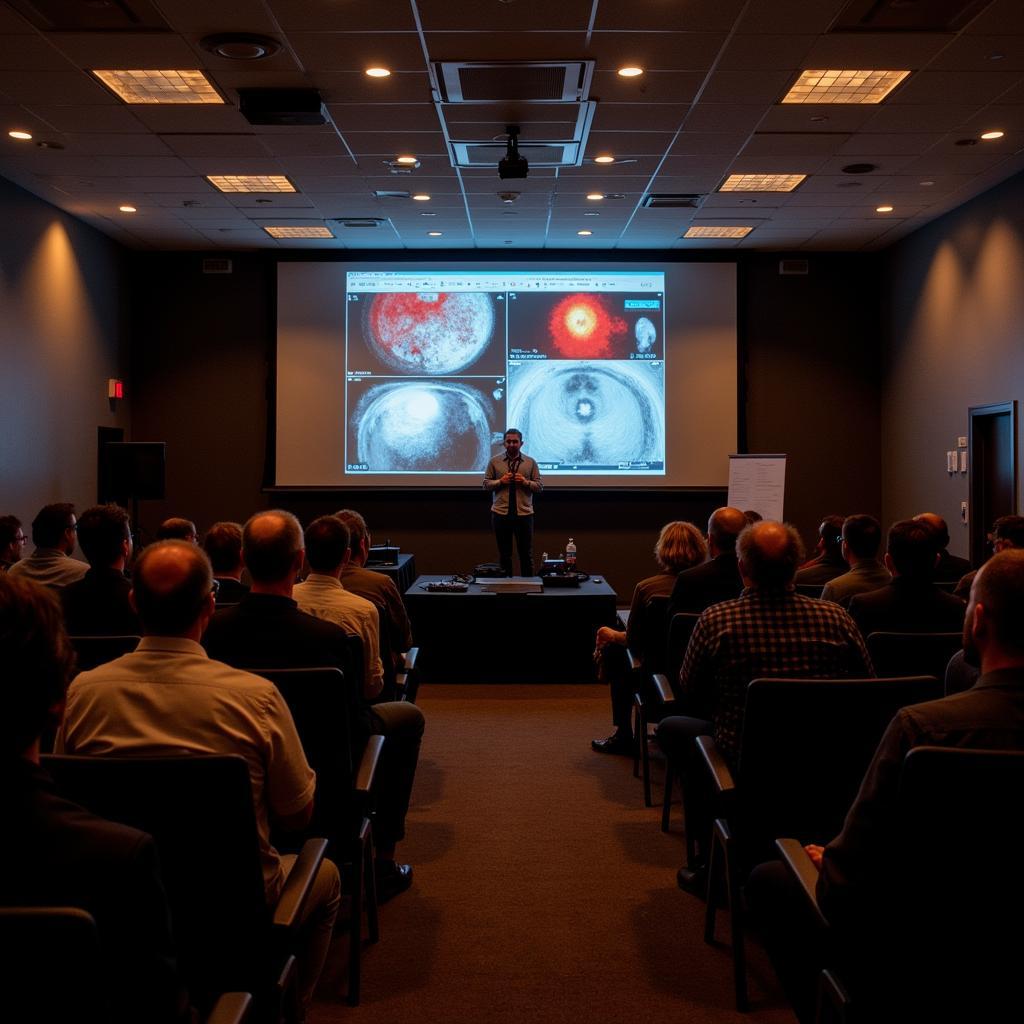 Attendees at the Chesapeake Symposium listen to a presentation on paranormal evidence analysis