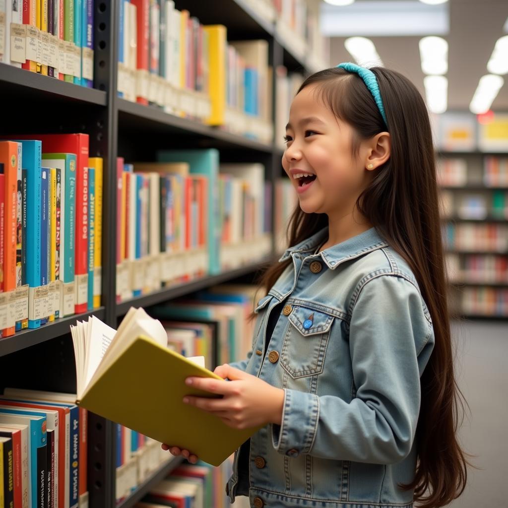 Child selecting books at the library