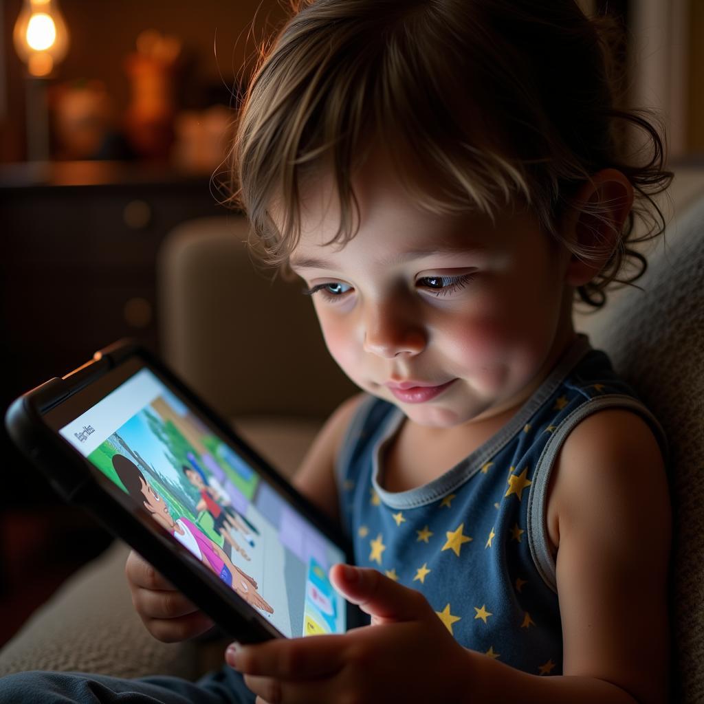 Child watching educational video on tablet