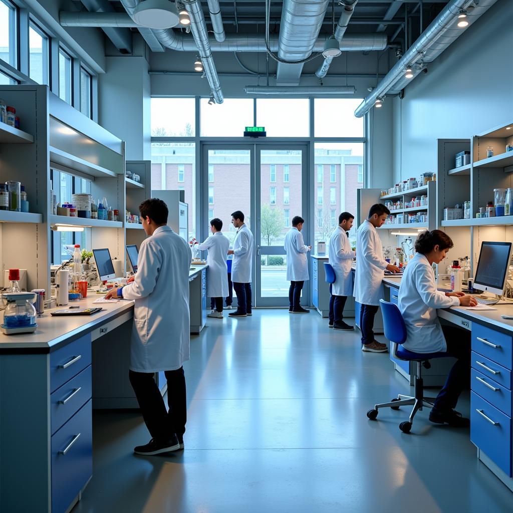 Scientists conducting research in a state-of-the-art laboratory