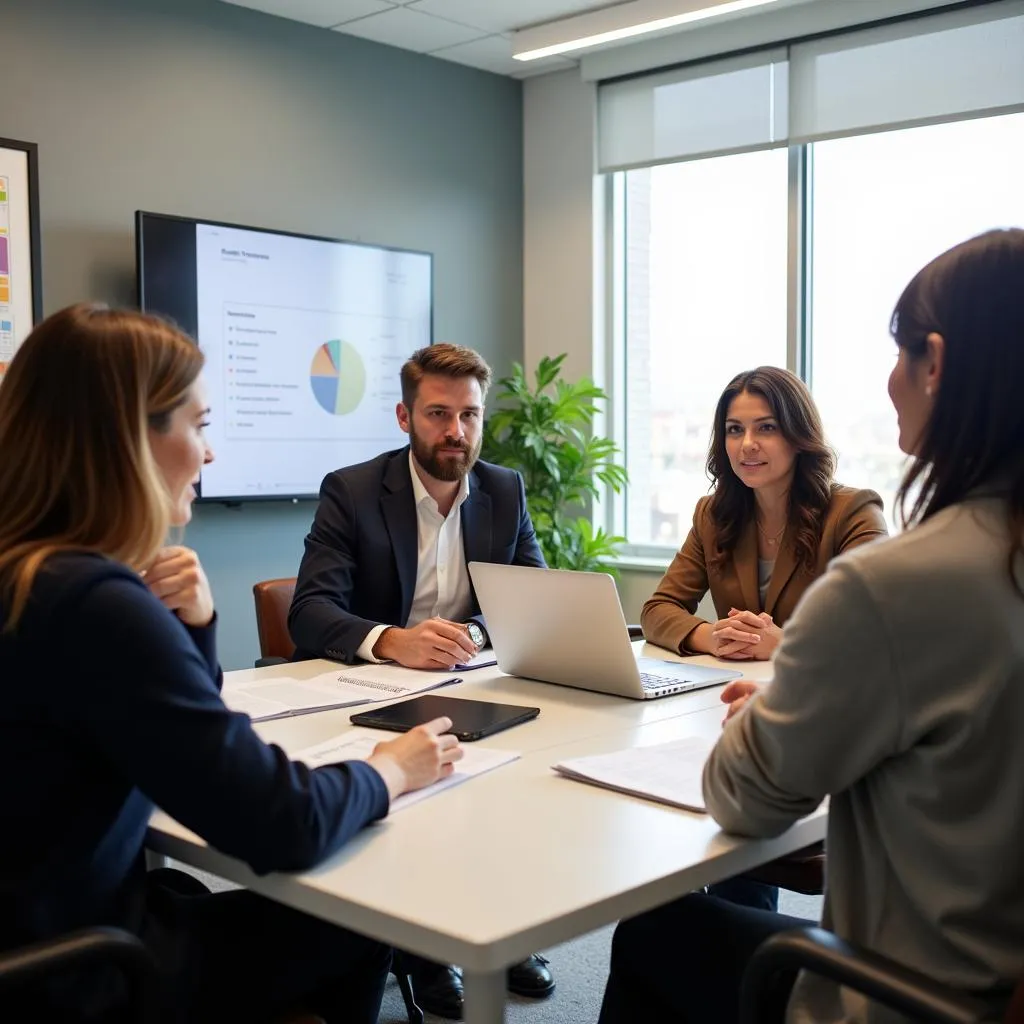 Client discussing research objectives with a marketing research team