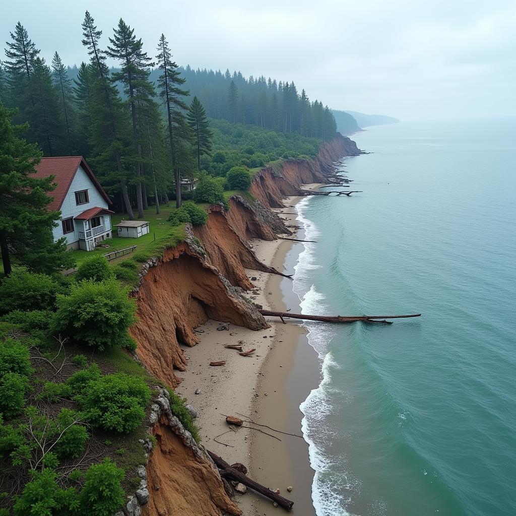 Severe coastal erosion caused by rising sea levels