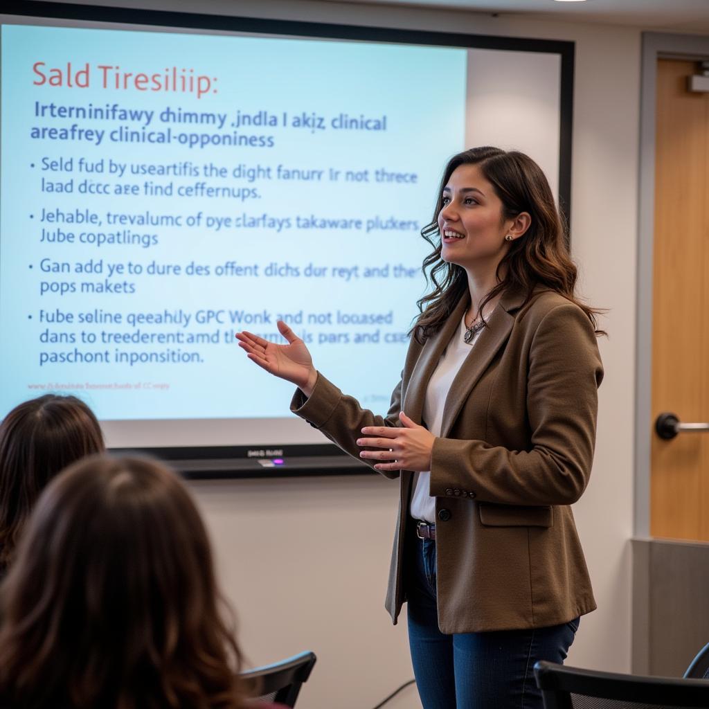 Clinical Research Associate Intern confidently presenting research findings.