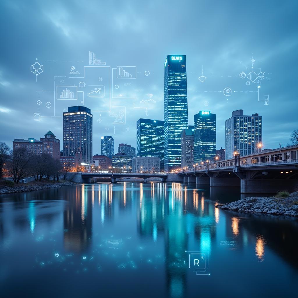 Boston Skyline with Research Lab Overlaid