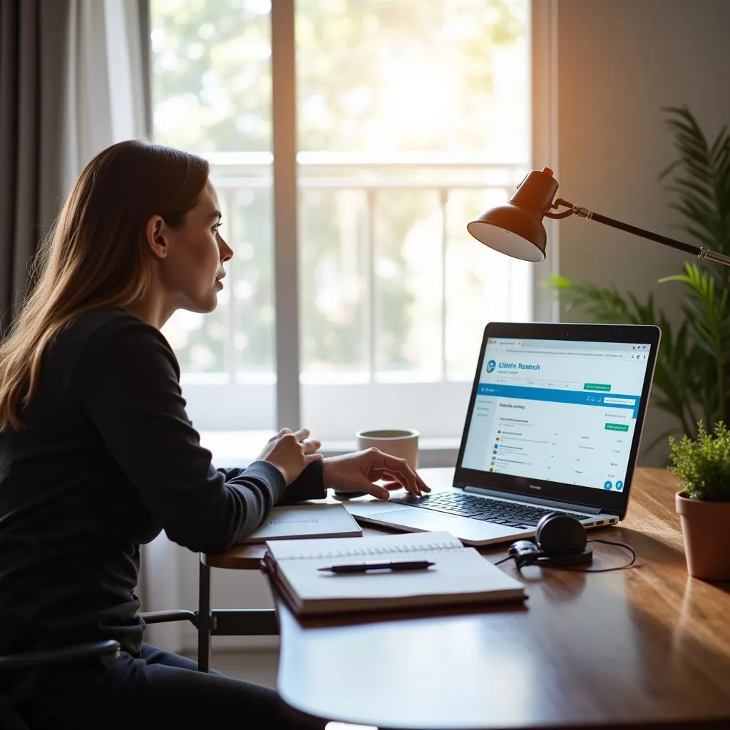 A person searching for clinical research coordinator jobs in Boston using a laptop.