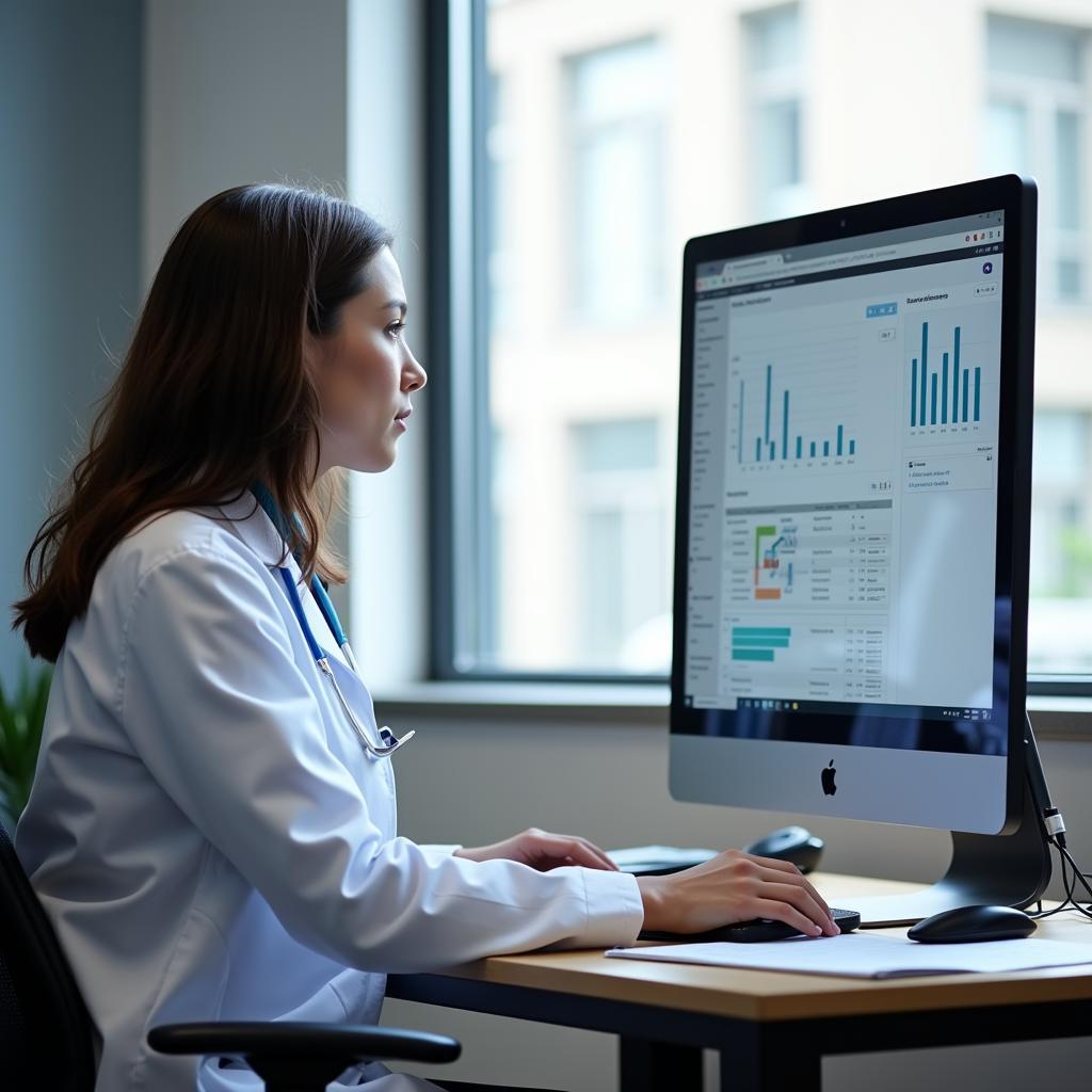 Clinical Research Coordinator Analyzing Data on a Computer