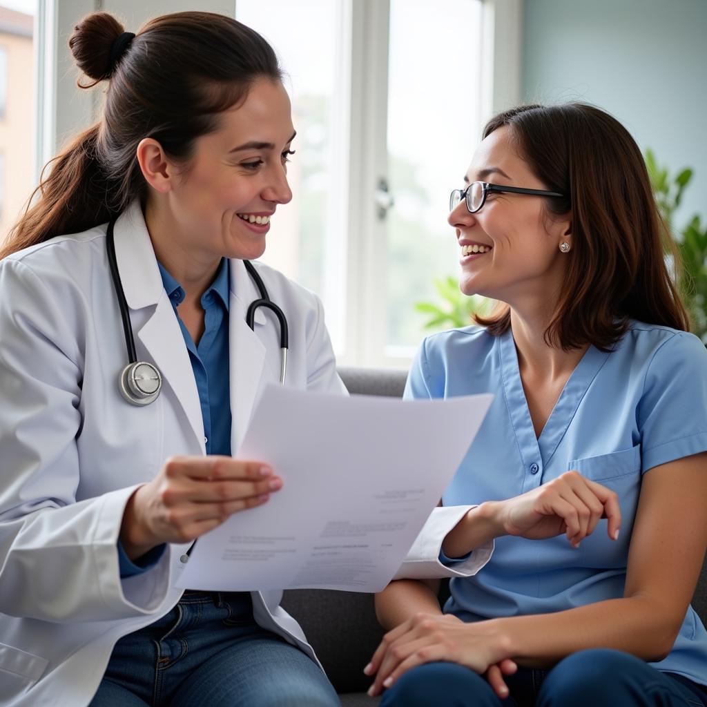 Clinical research coordinator explaining study to patient