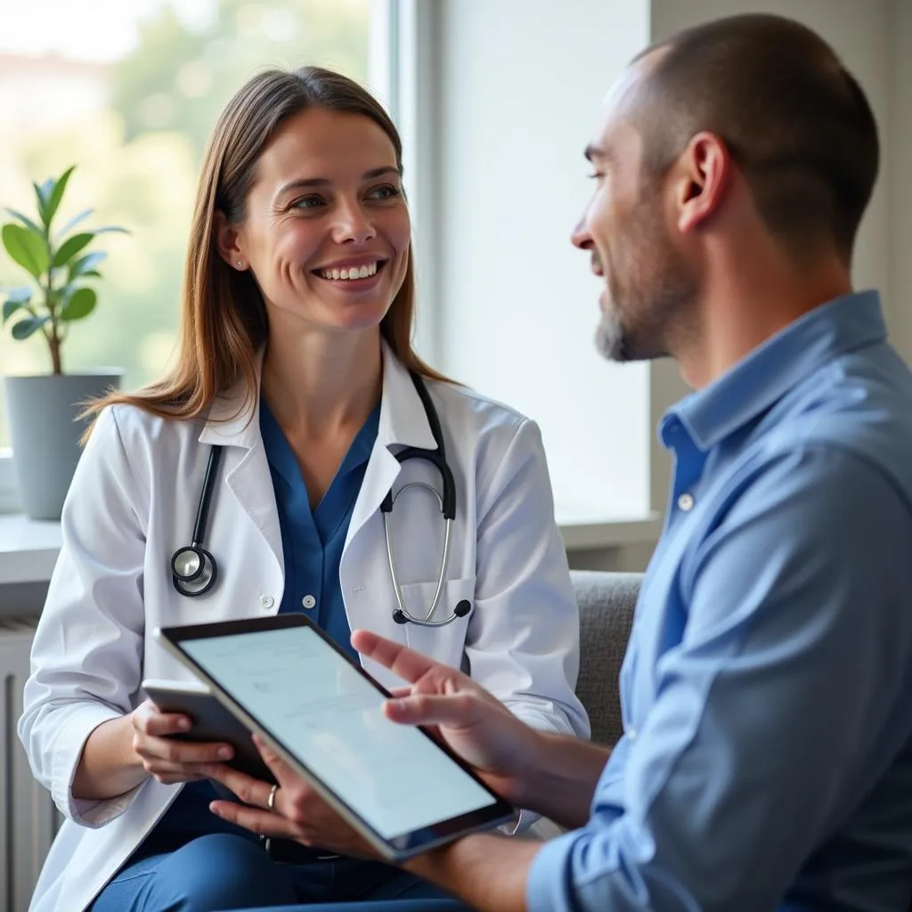 Clinical Research Coordinator Interacting with Patient