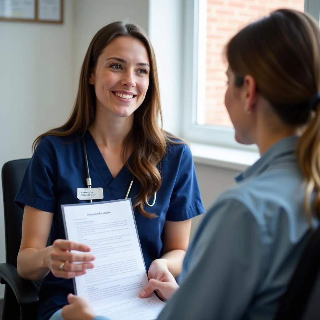 A Clinical Research Coordinator RN explains study details to a patient