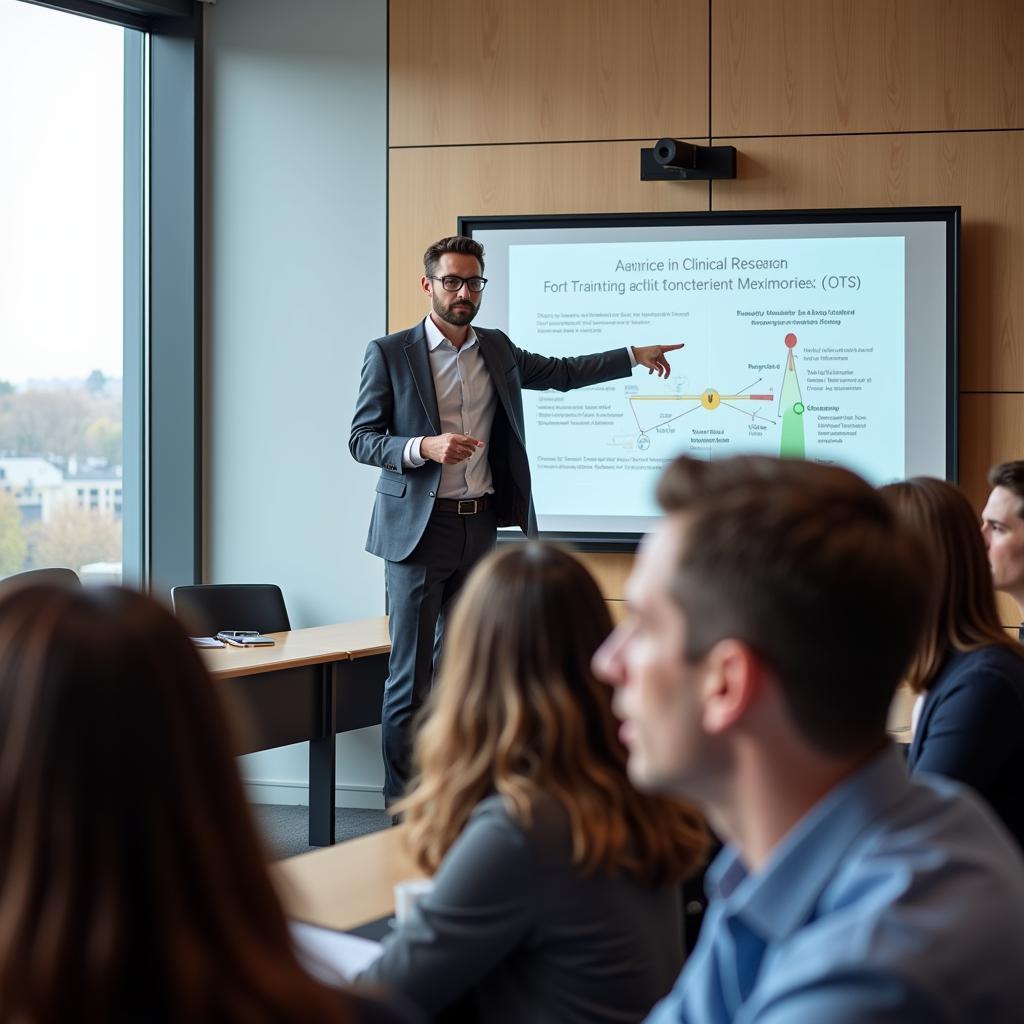 Clinical research coordinator leading a training session