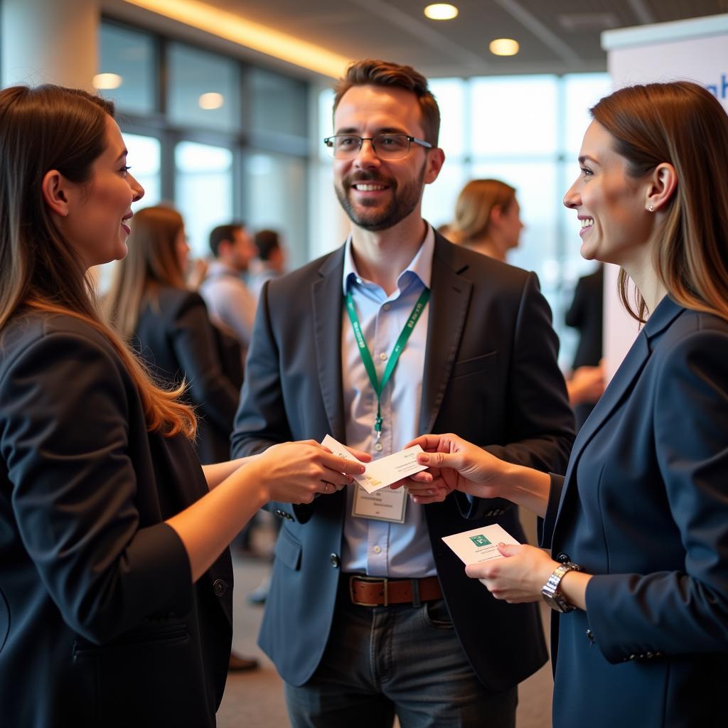 Professionals networking at an industry event