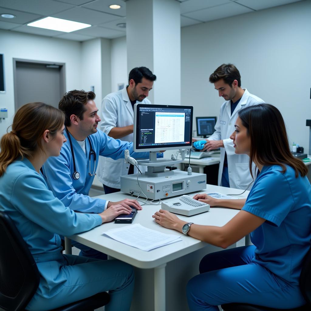 Medical professionals monitoring participants in a clinical research trial