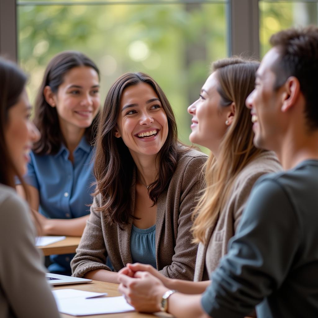 A diverse group of people discussing their experiences in a clinical trial.