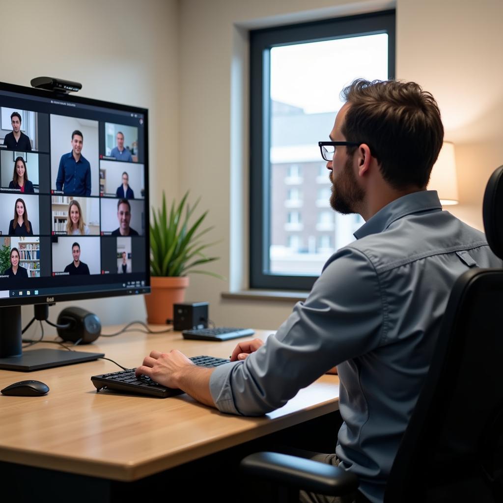 A business professional engaged in a video conference