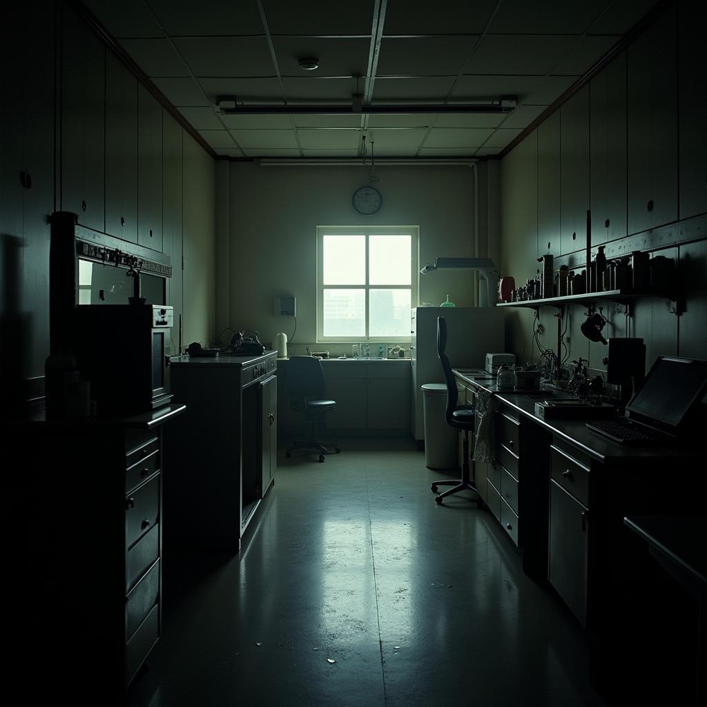 A laboratory in the Columbia Environmental Research Center at night