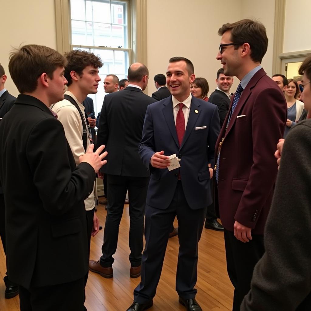 Columbia students networking at a research event