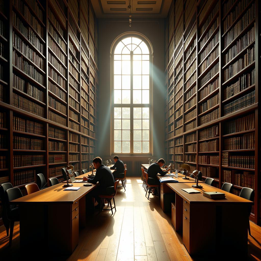 Stacks of books and documents inside the Combined Arms Research Library