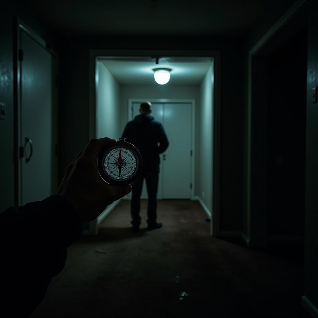 Paranormal Investigator Using Compass