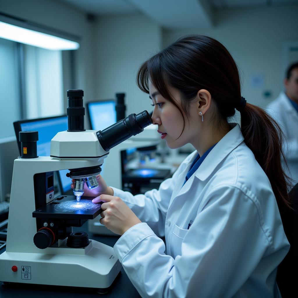 Scientist Studying Complex Carbohydrates Under Microscope