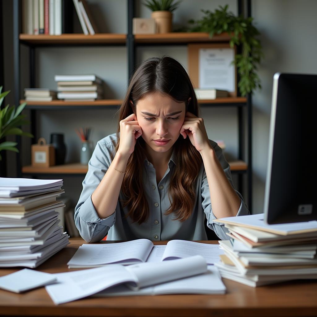 Woman feeling overwhelmed by information overload