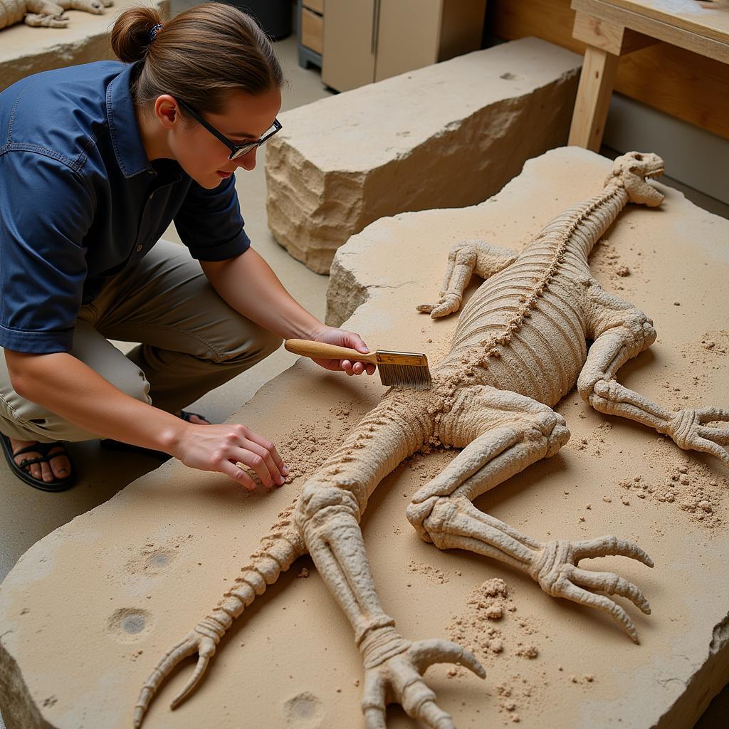 Paleontologist Examining a Cretaceous Fossil