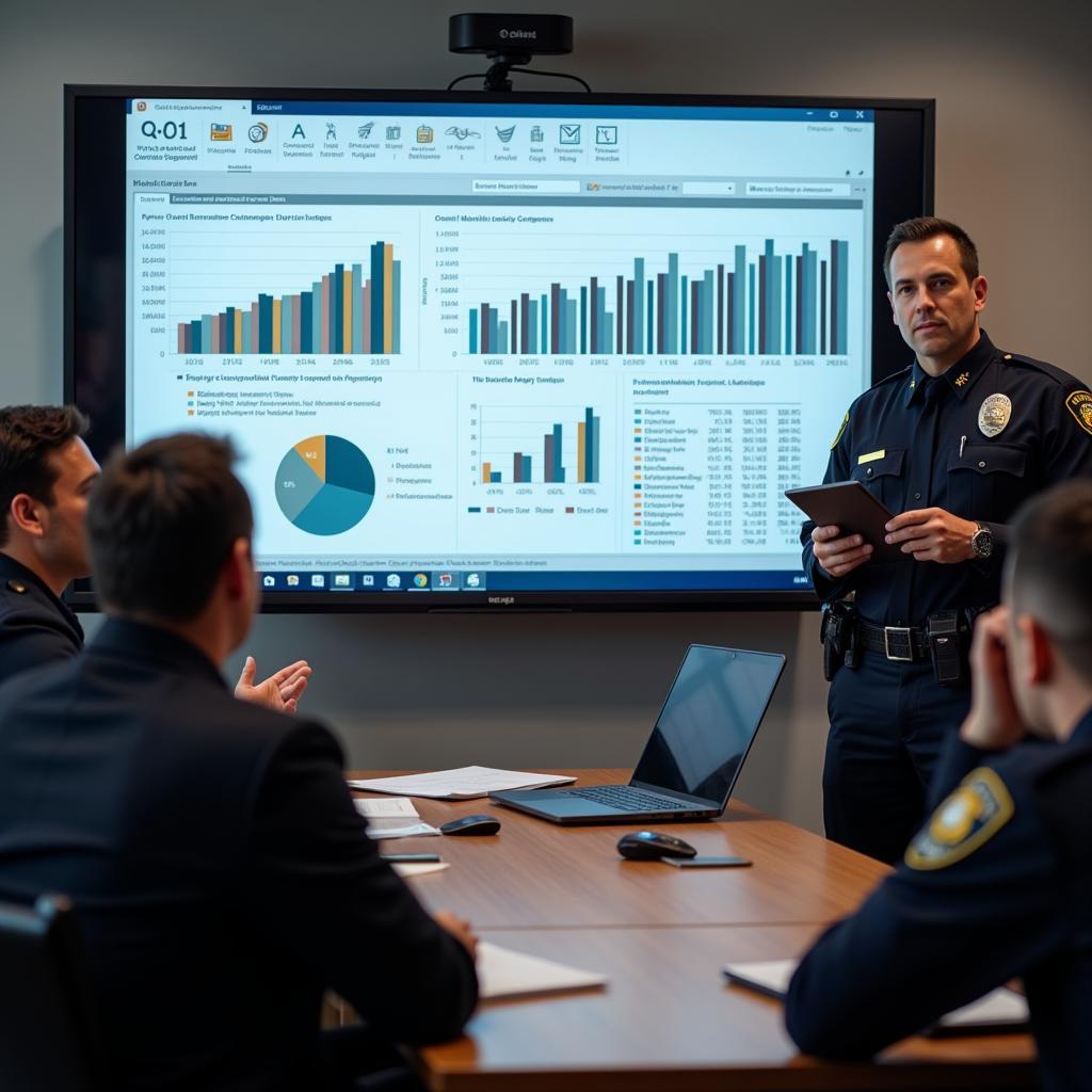 Analyst presenting research to a group of law enforcement professionals