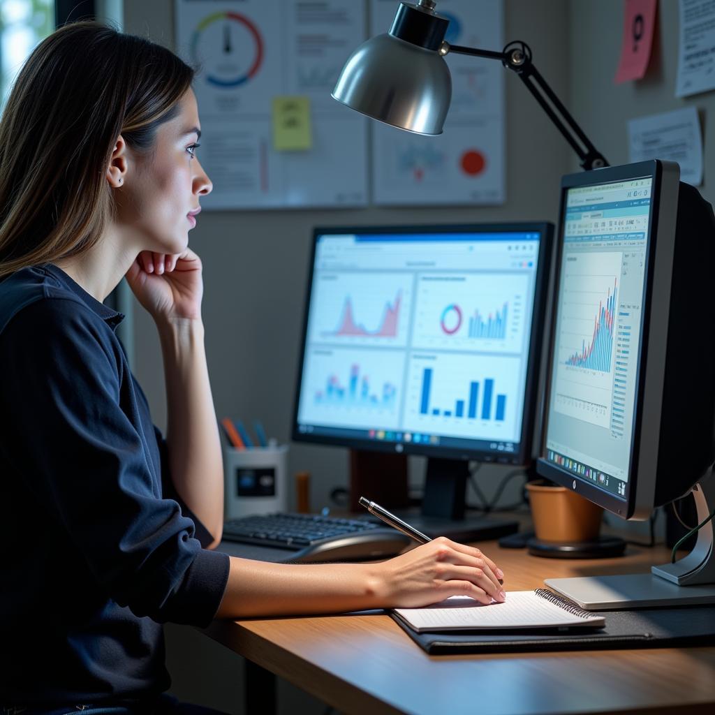 Criminal justice researcher analyzing data on a computer