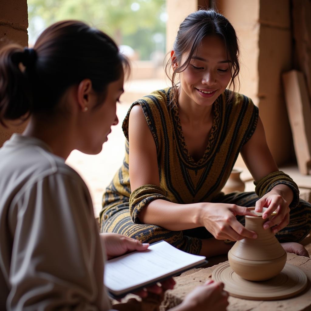 Researcher documenting indigenous pottery techniques