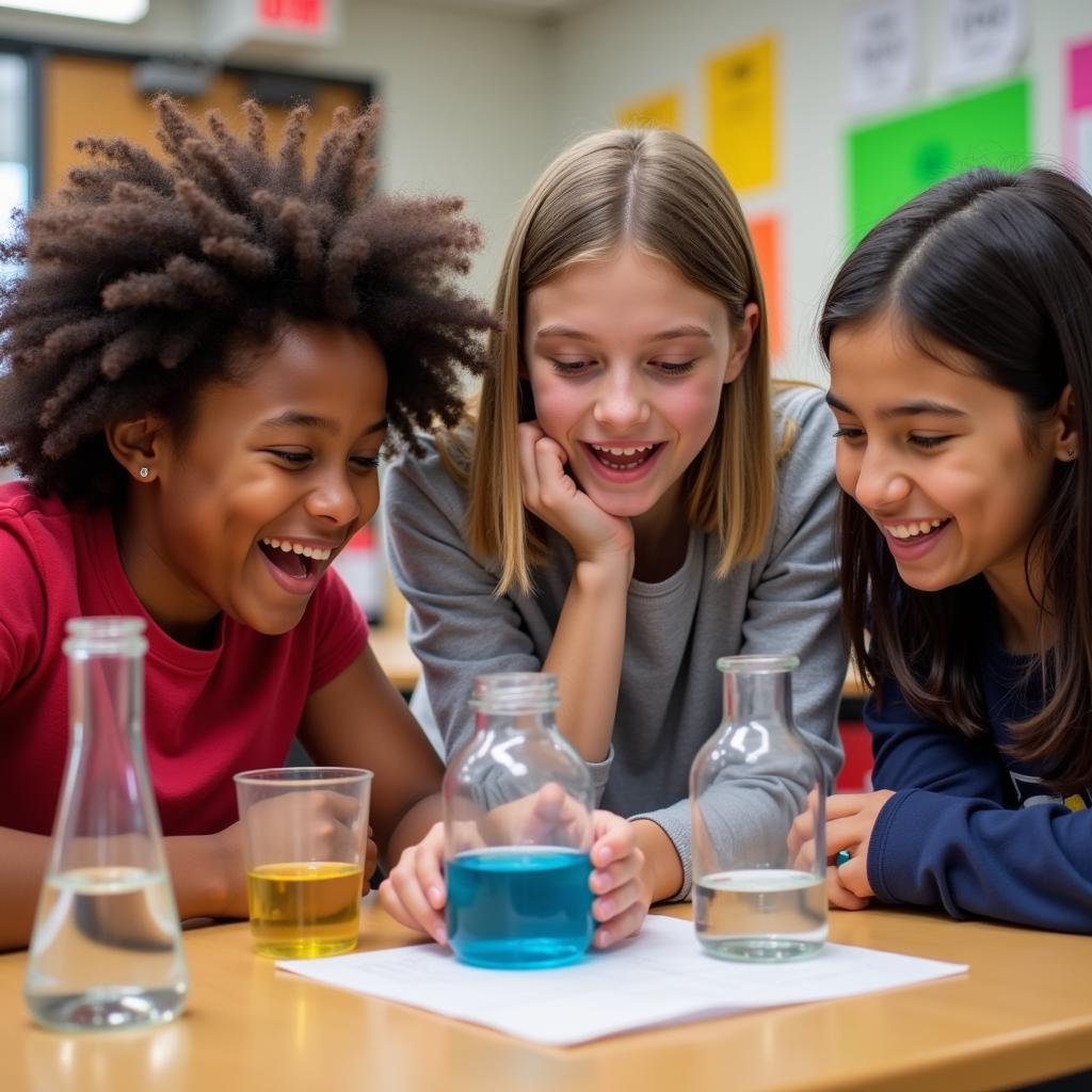 Curious middle school students conducting a science experiment