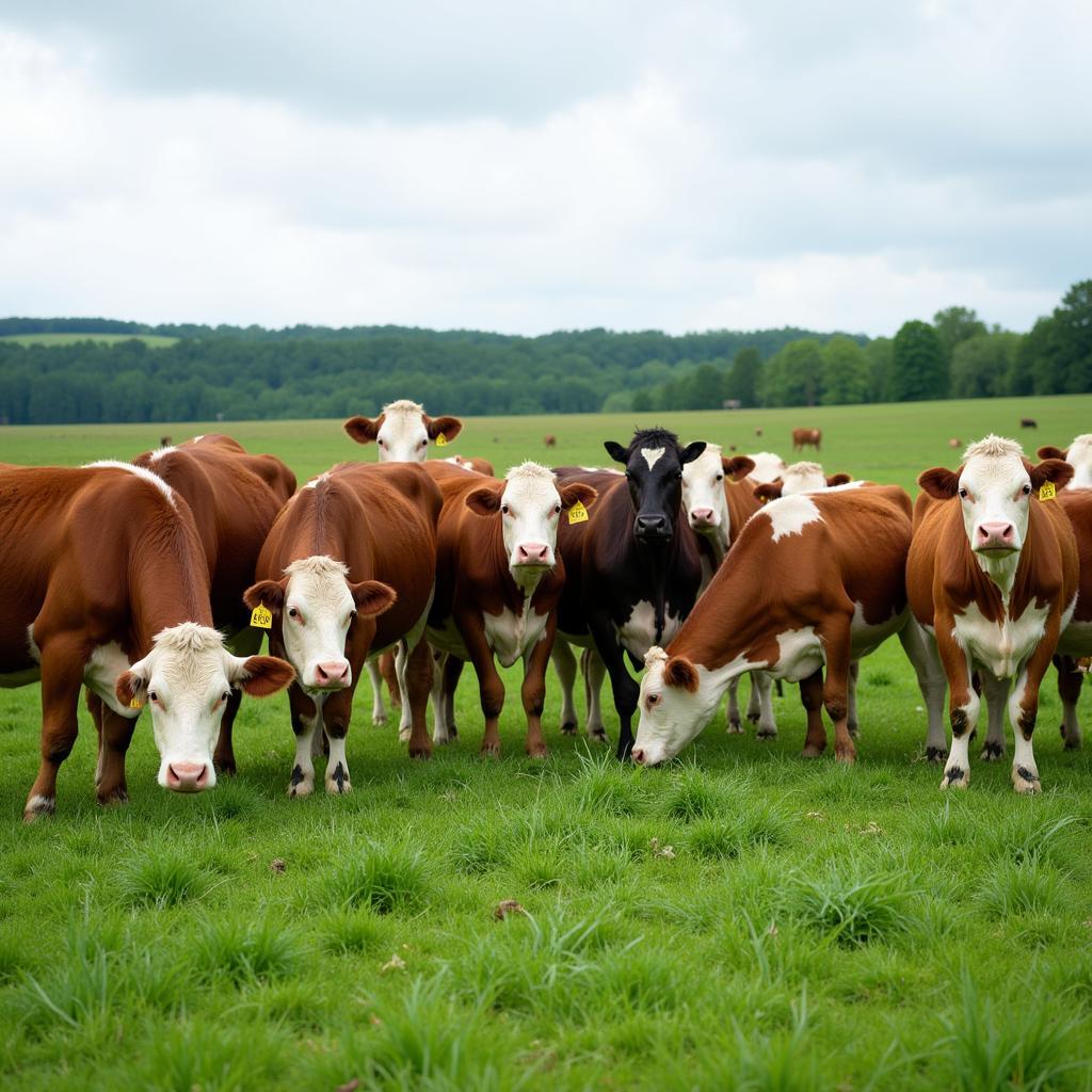 Dairy cows grazing lush pasture