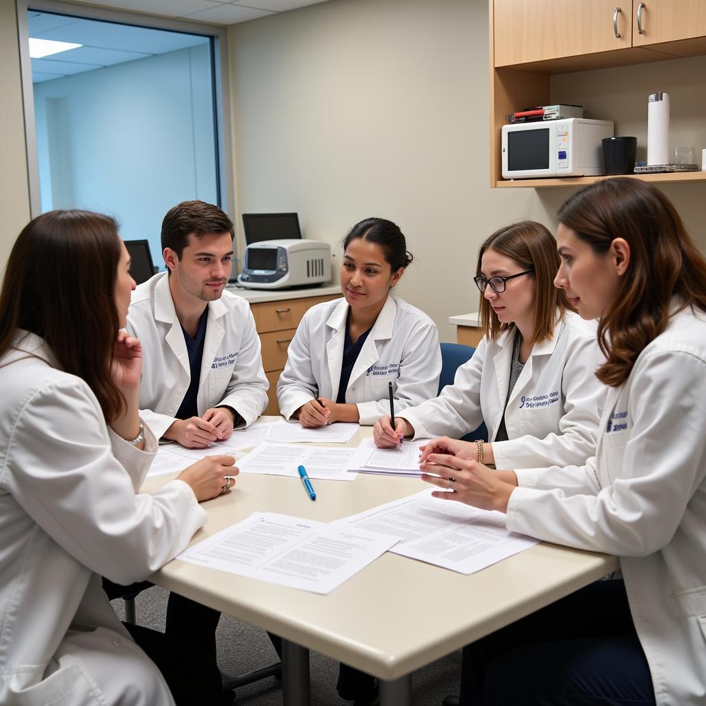 A diverse team of clinical research professionals collaborating in a lab setting