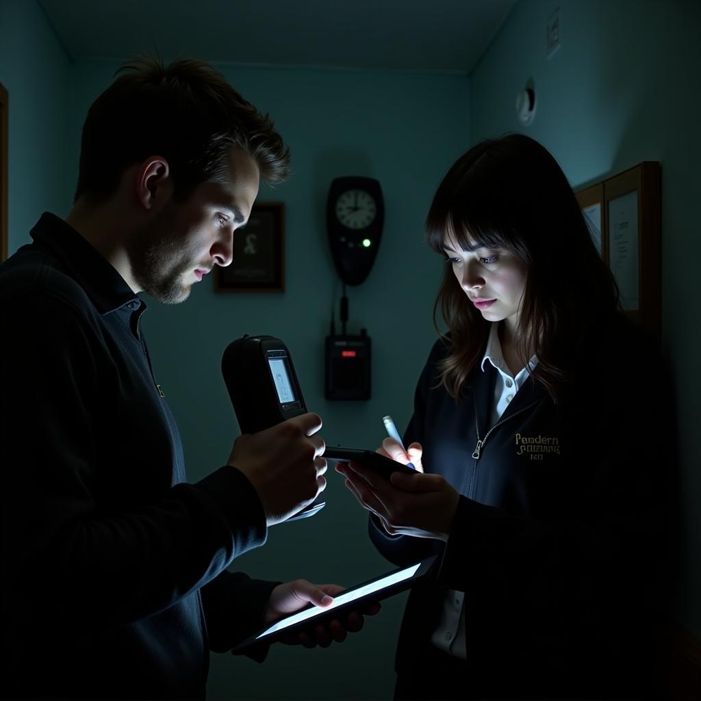 Paranormal investigators collecting data during an investigation