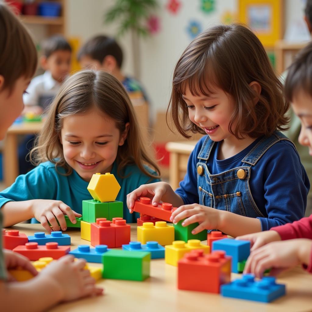 Children engaging in block play at a daycare center