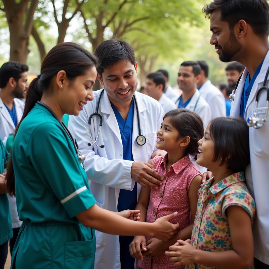 Doctors interacting with patients during a community outreach program