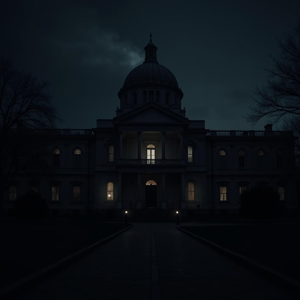 Government building at night.