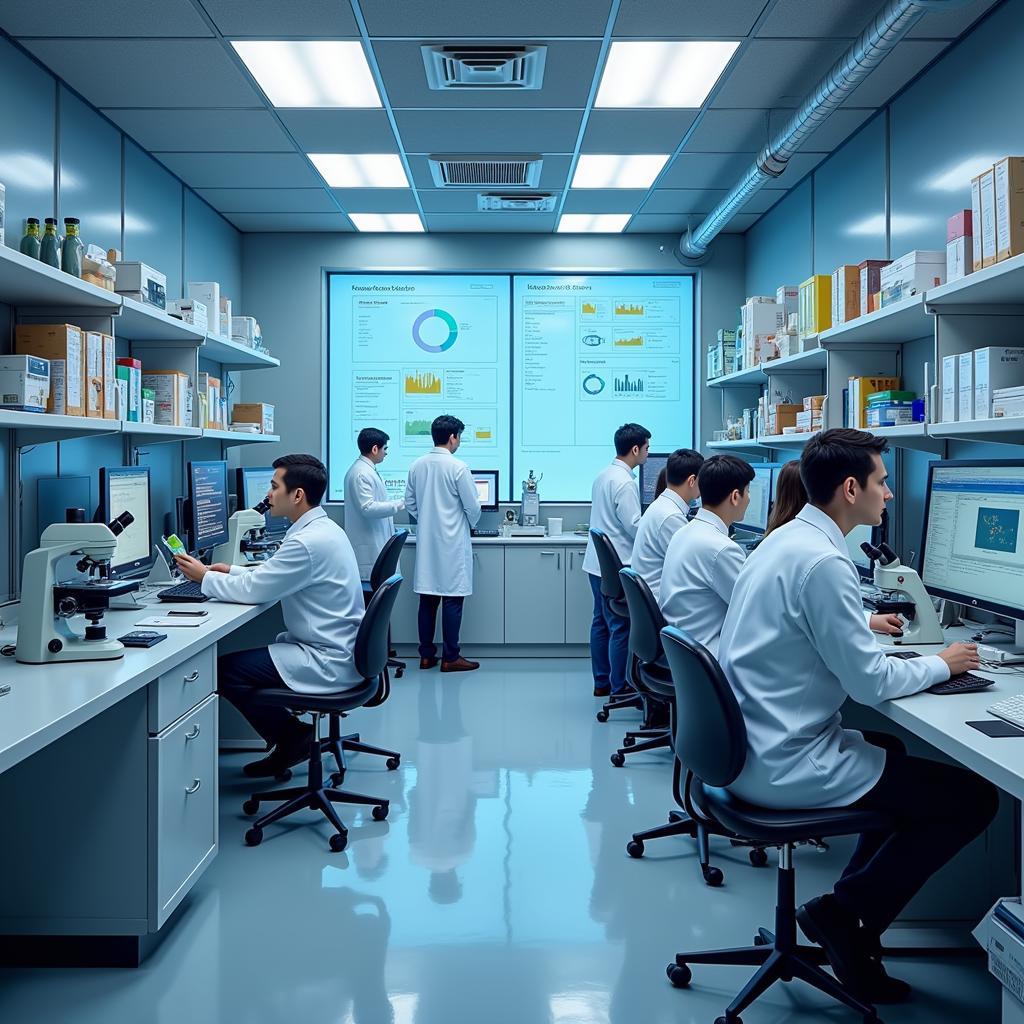 Scientists conducting dermatology research in a lab