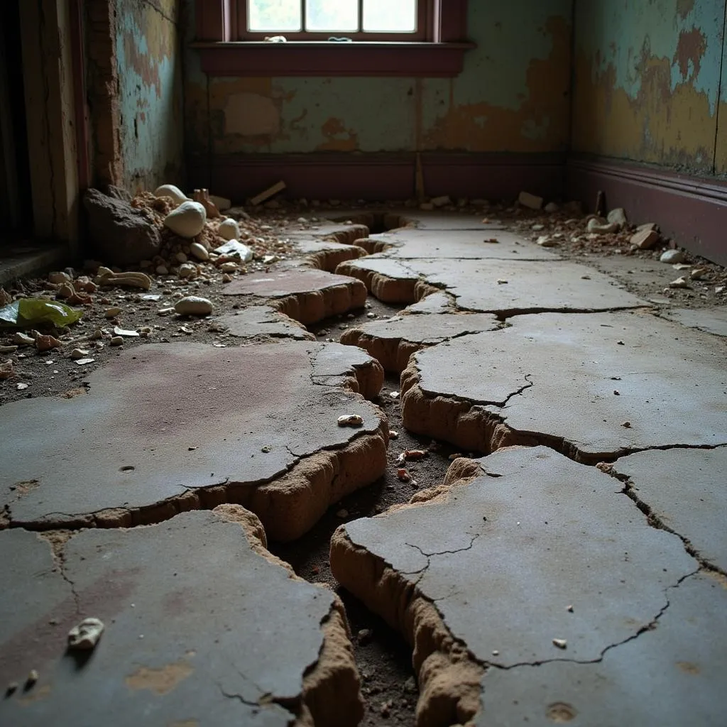 An old house with cracks in its foundation