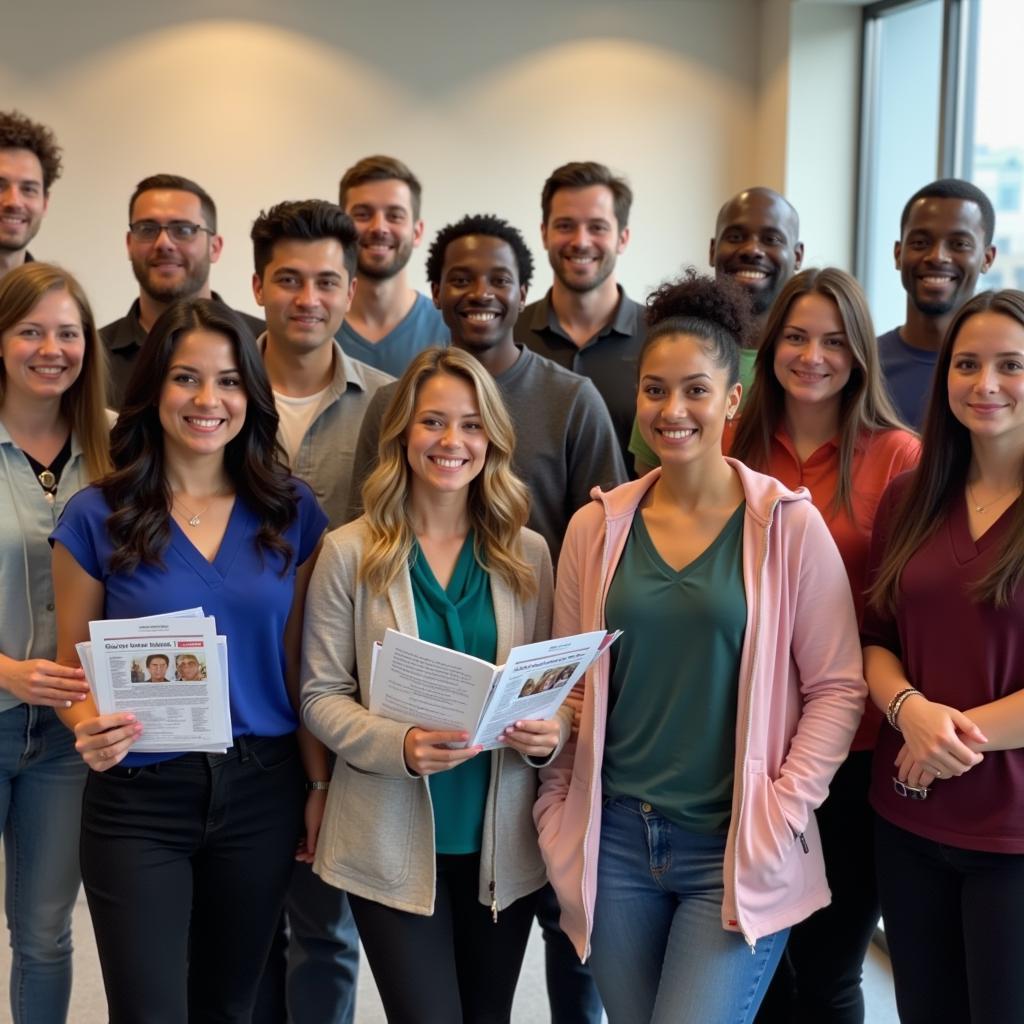 Diverse group of clinical trial participants smiling together.