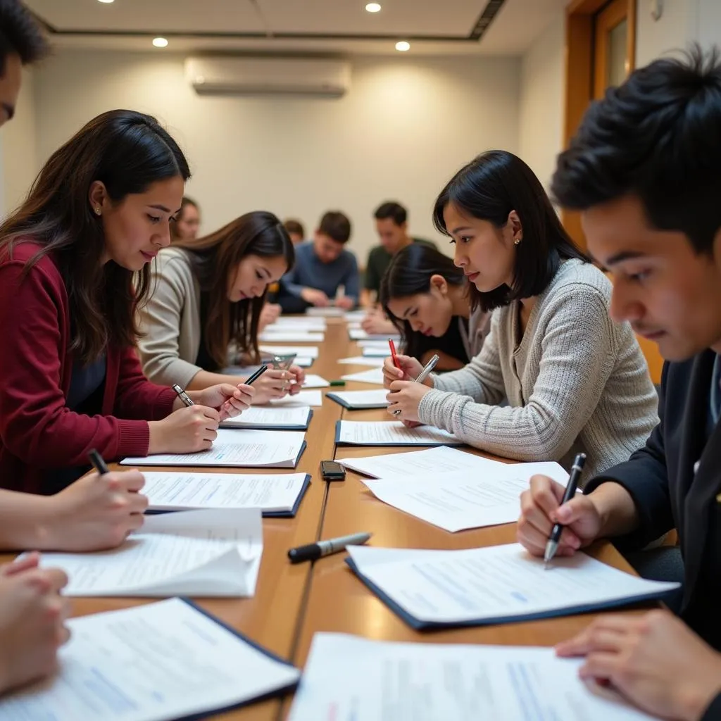 Diverse Group of People Completing Surveys