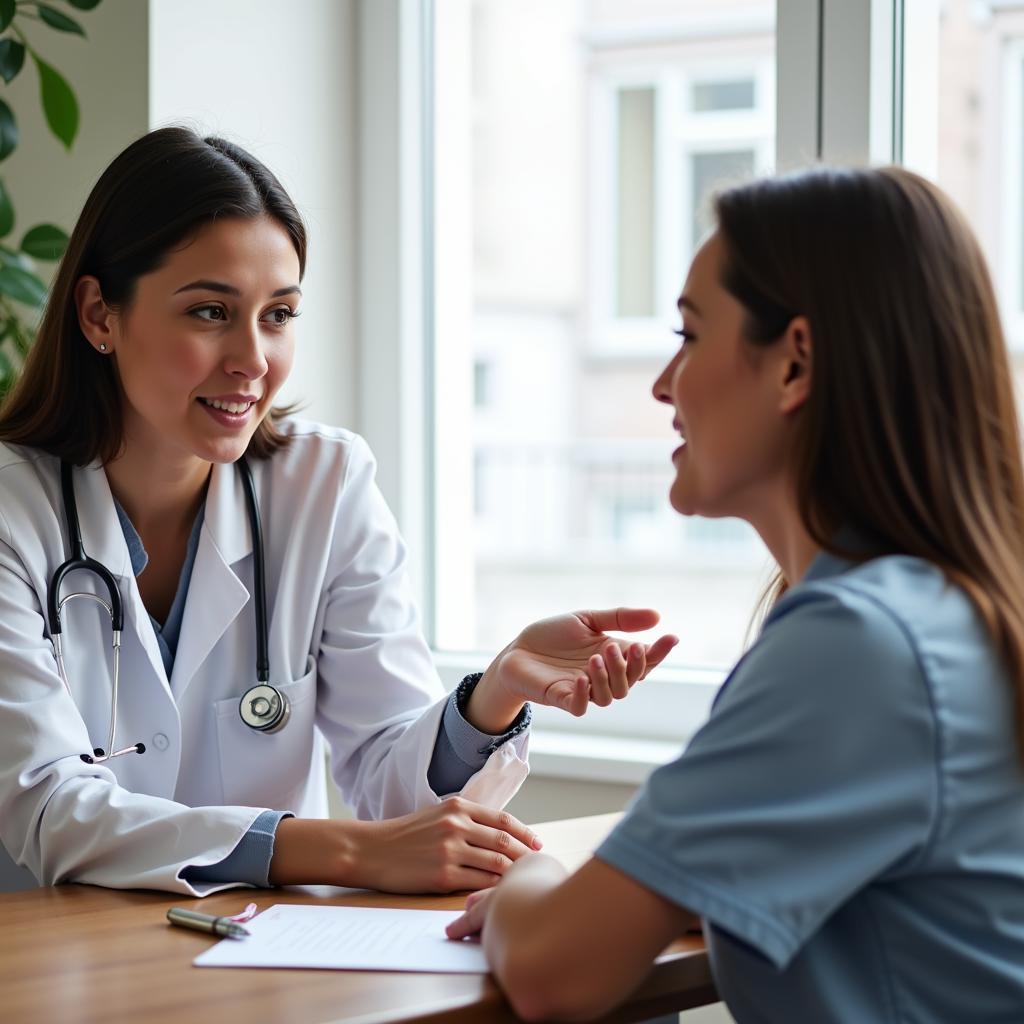 A doctor consults with a patient about alcohol use disorder.