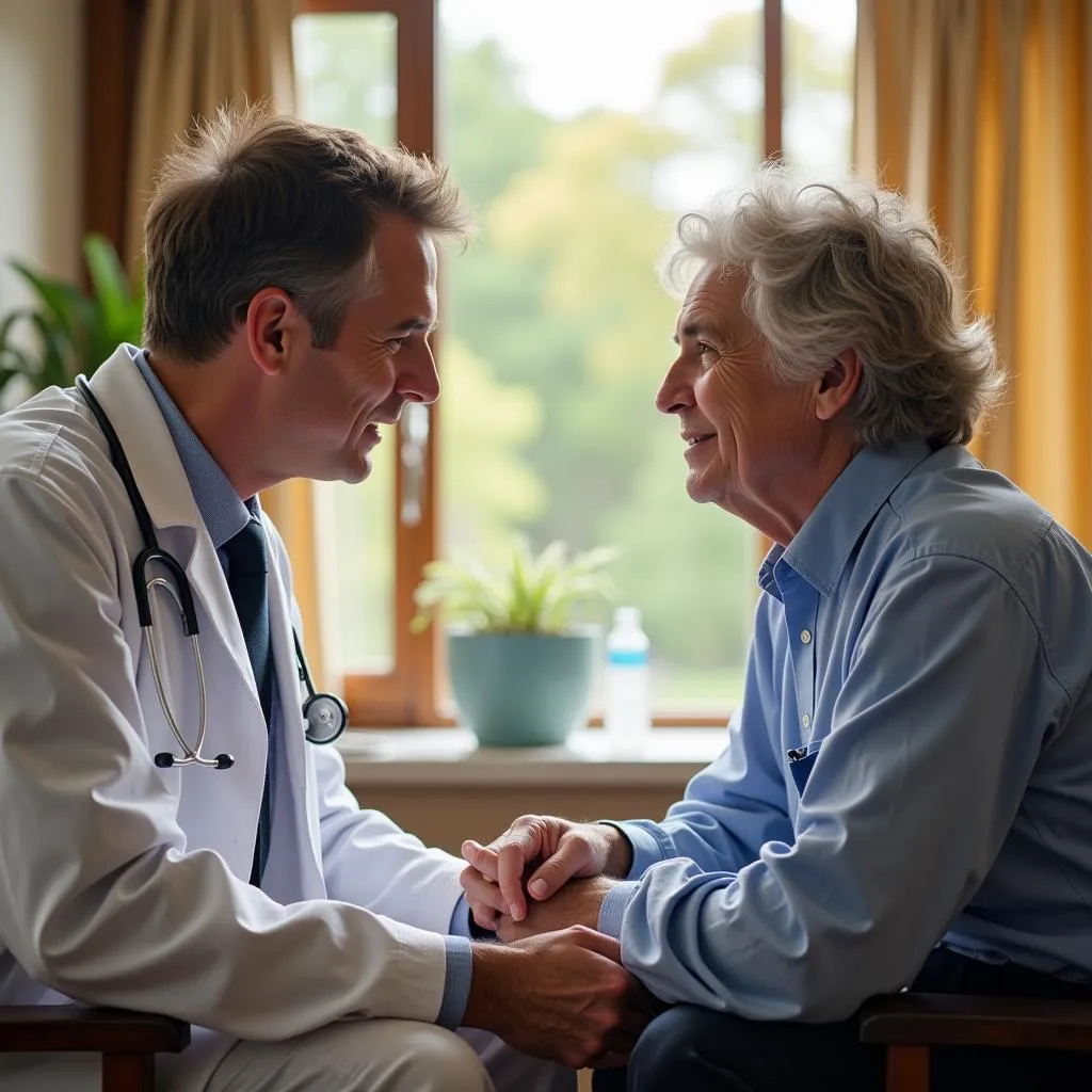 A doctor providing compassionate care to a cancer patient at the pavilion