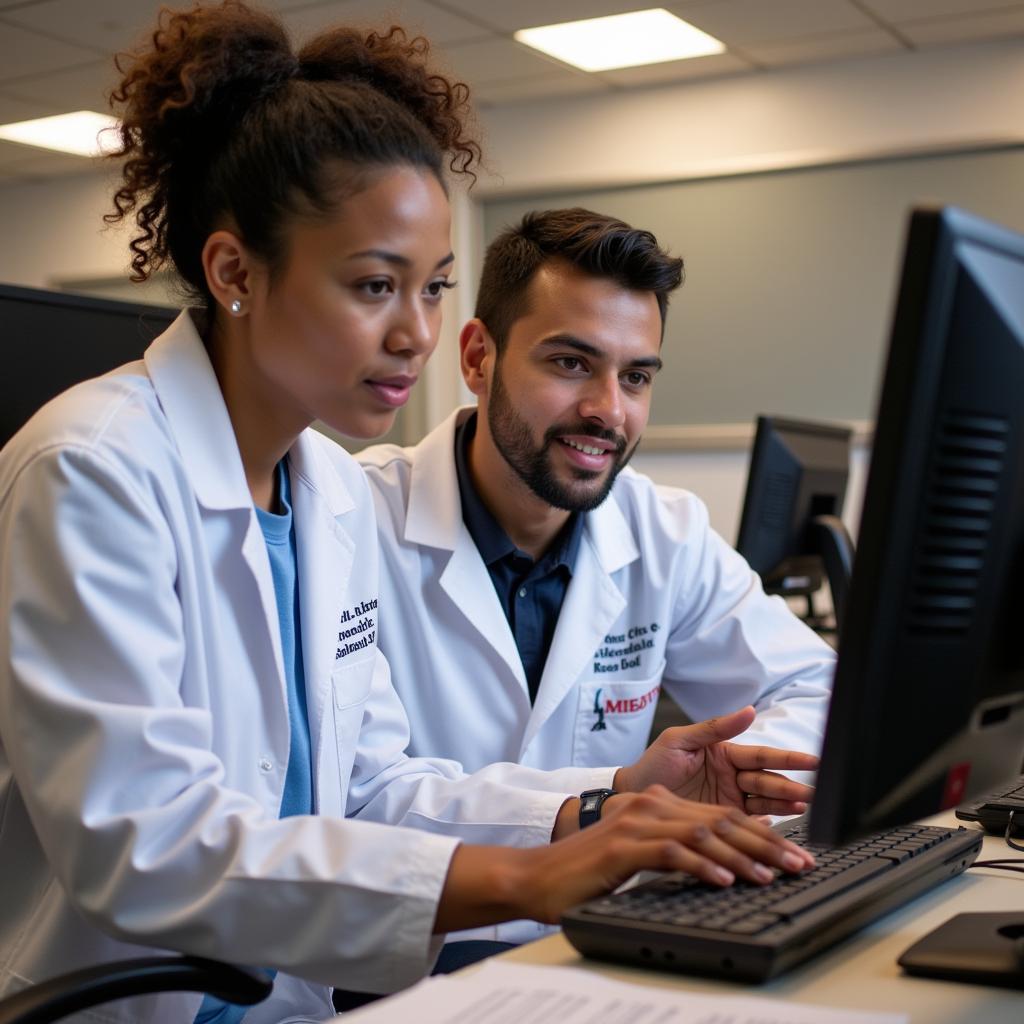 Mentor guiding student in DoD lab during the HBCU/MI Summer Research Internship Program