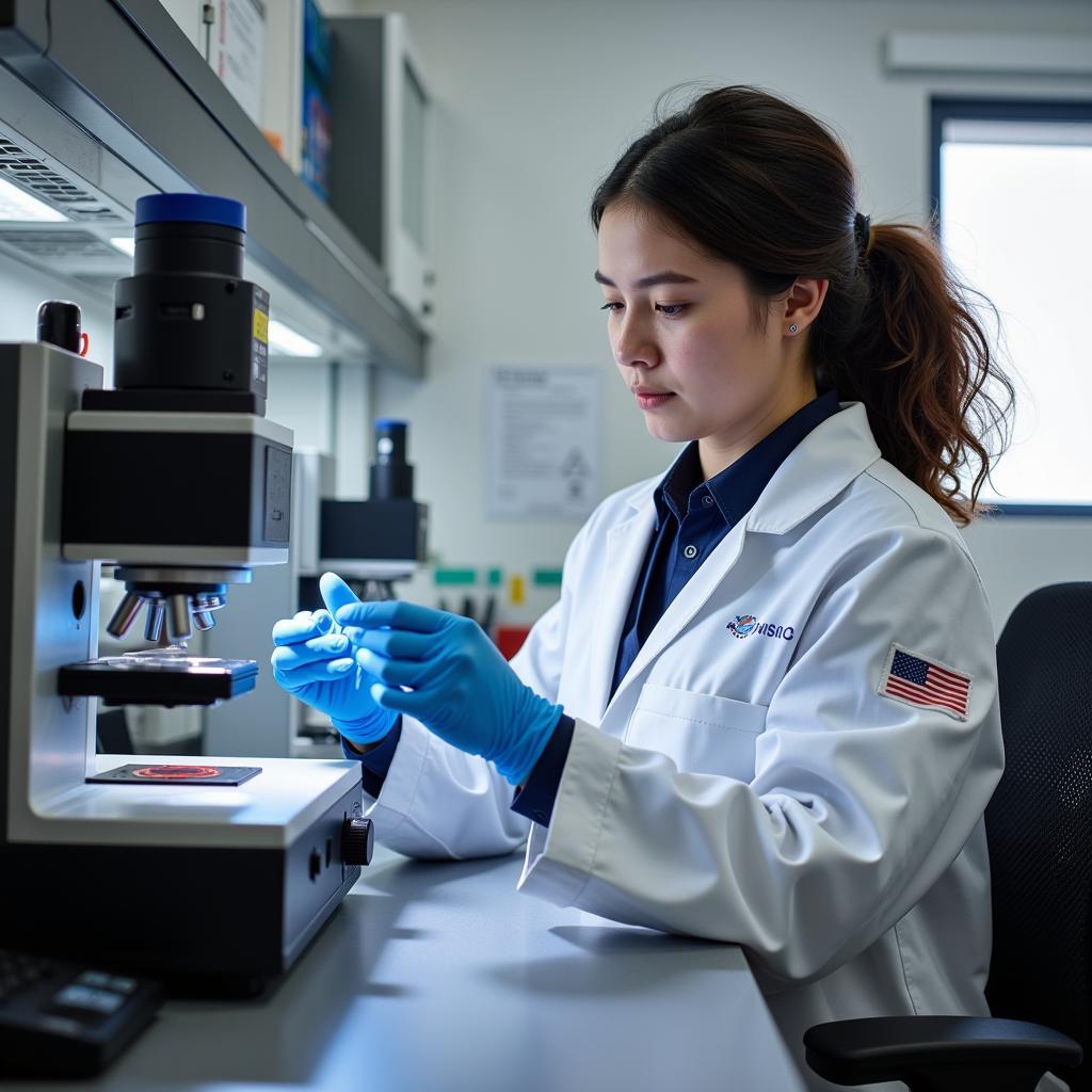 Student working in a DoD lab as part of the HBCU/MI Summer Research Internship Program