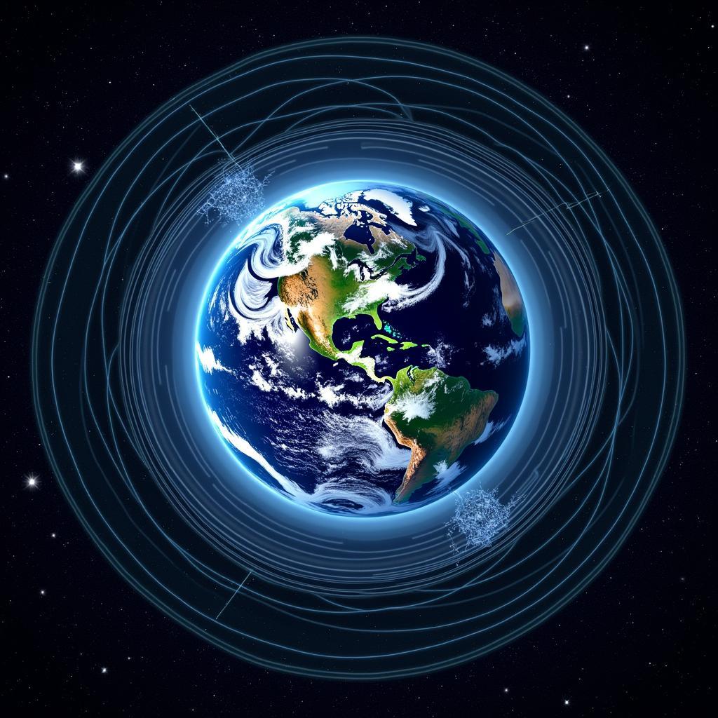 Diagram illustrating Earth's magnetic field lines and their potential influence on paranormal activity.