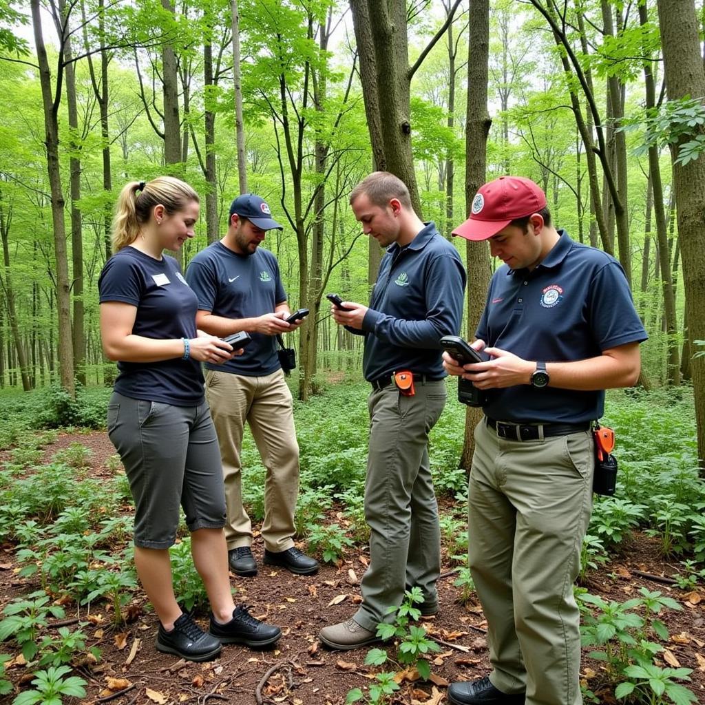 Field researchers gathering data