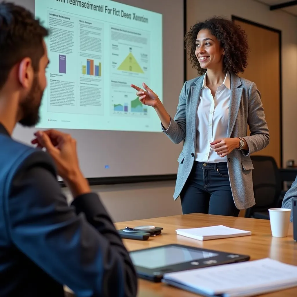 Intern presenting research findings in a meeting