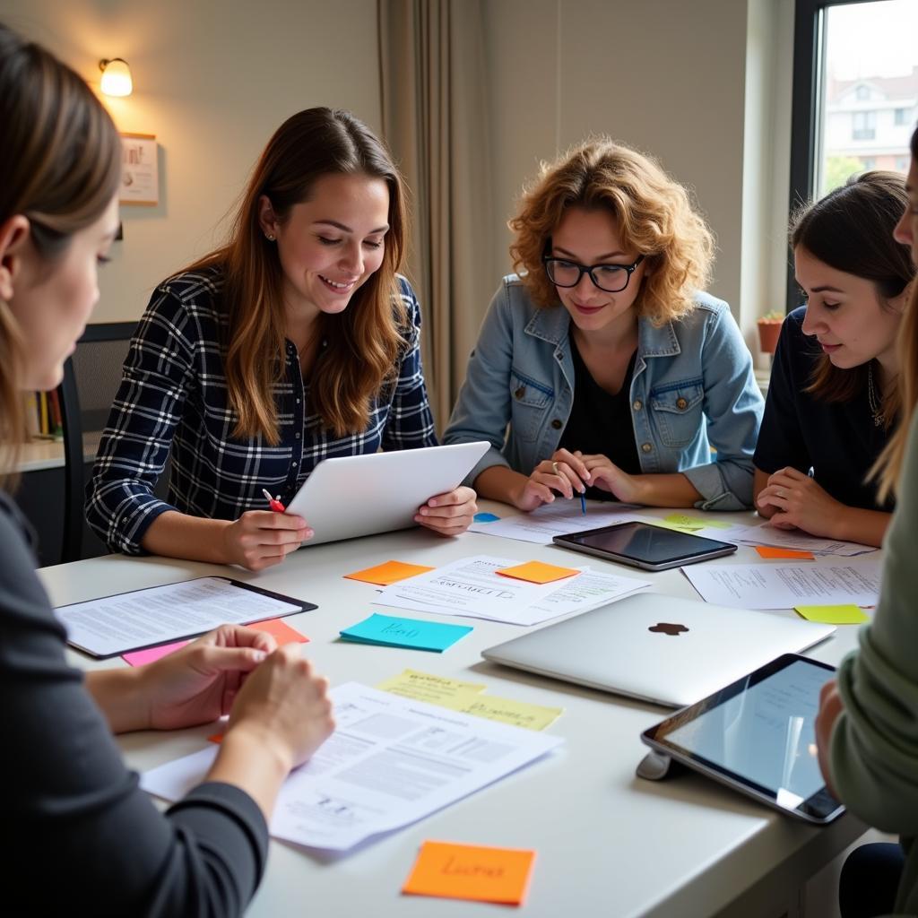 Researchers collaborating on an education innovation grant application