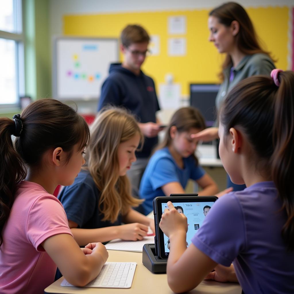 Students using tablets in a classroom