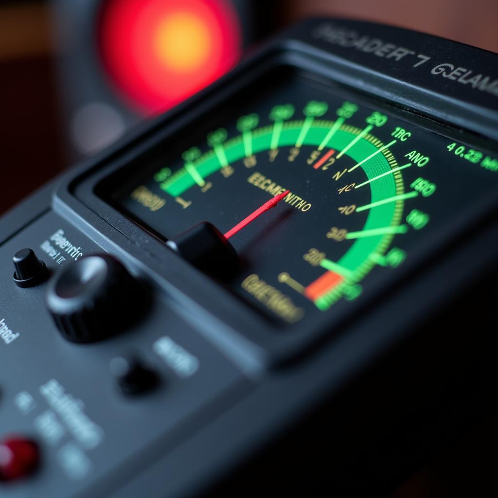 Electromagnetic field meter displaying readings