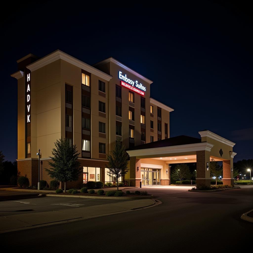 Embassy Suites Raleigh Durham Exterior at Night